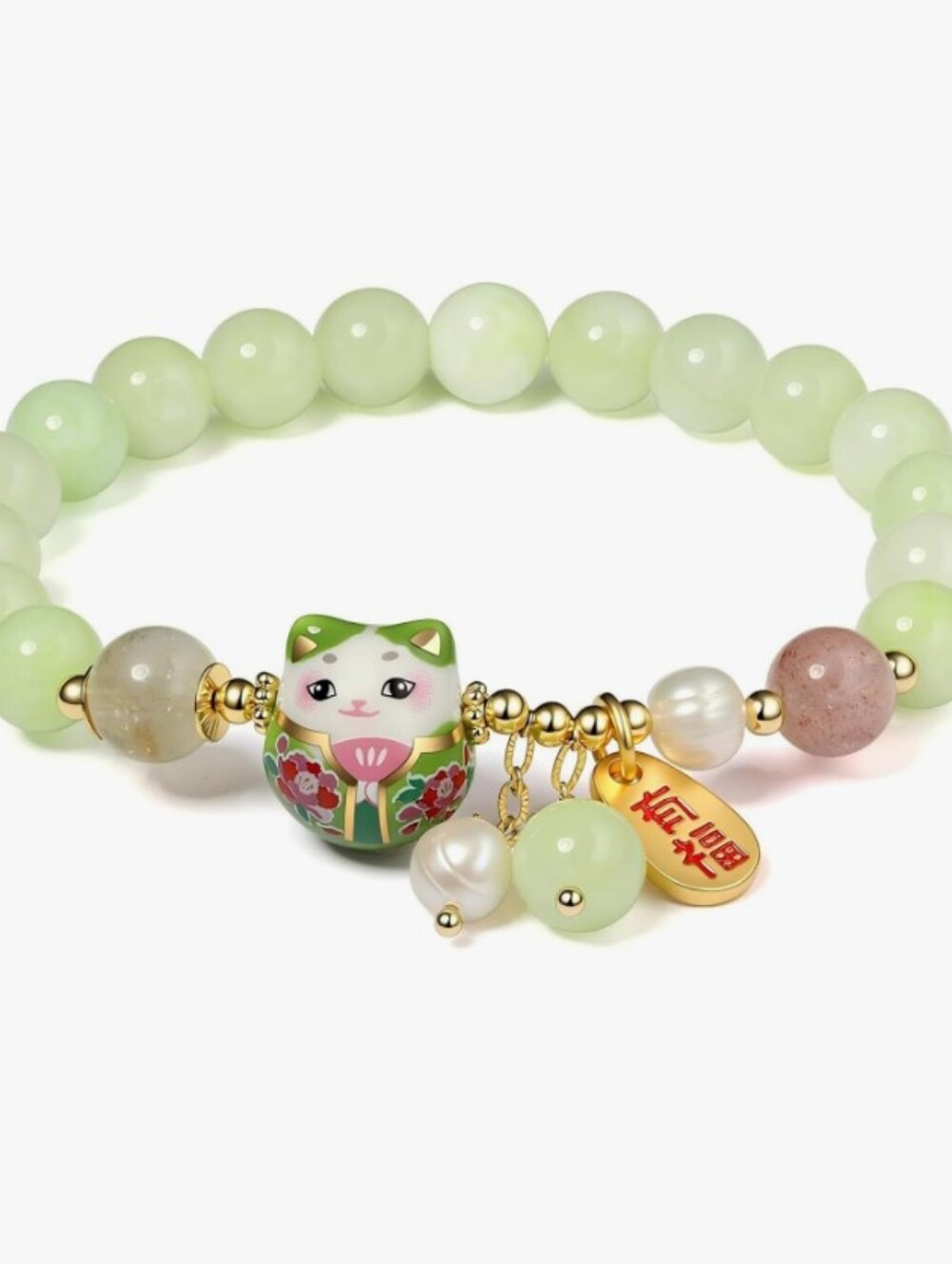 💙 2 For $40 Green Beaded Lucky Cat Charm Bracelet